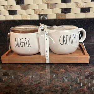 Rae Dunn sugar and cream set, on tray, NWT
